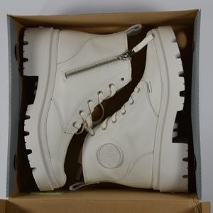 PALLADIUM WOMENS PALLABASE STAR WHITE LEATHER SIZE 7.5 US